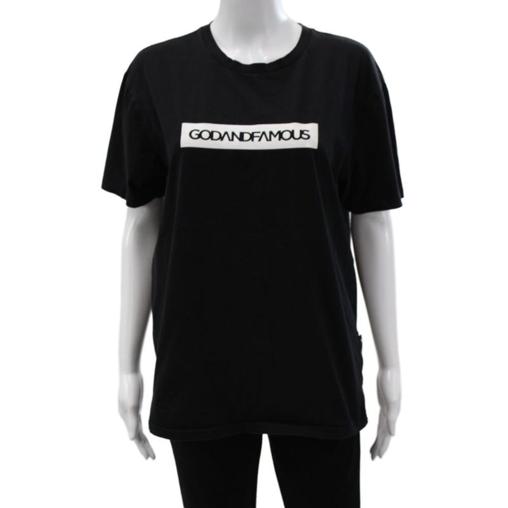 Designer Unisex Basic Black Cotton Crewneck Graphic Tee Short Sleeve Size M